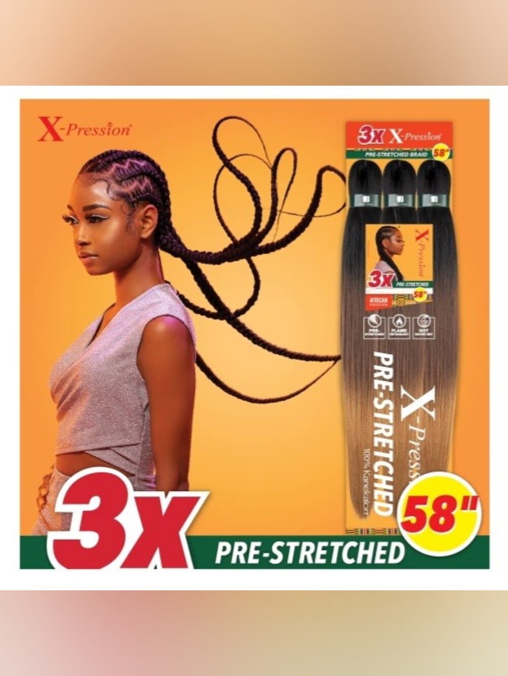 Sensationnel X-pression 3T2/30/27 Prestretched 58" Braiding Hair 3X 5 Packs
